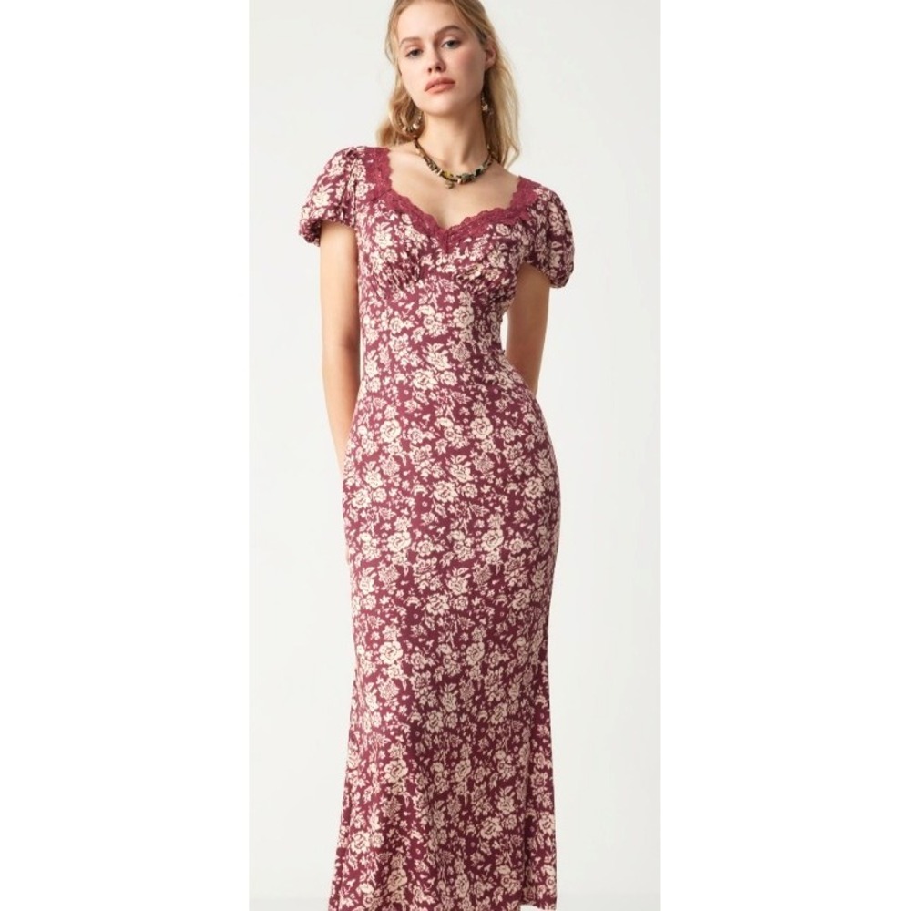 Cider Wine Red Floral Maxi Dress